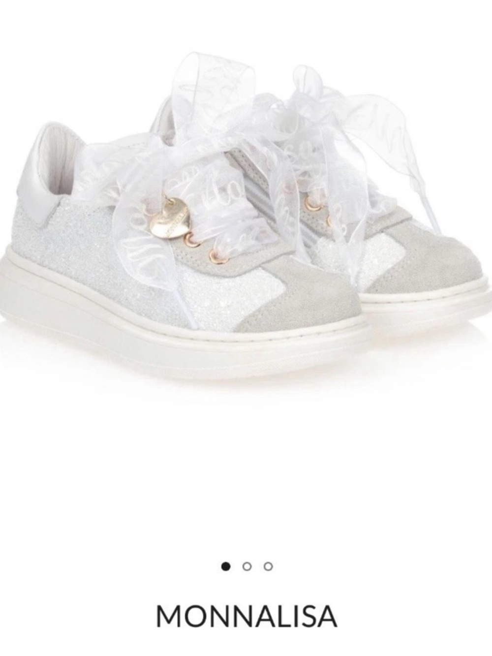 Monnalisa Girls White Leather  Trainers Sneakers  Size 33 USA 2 🤍